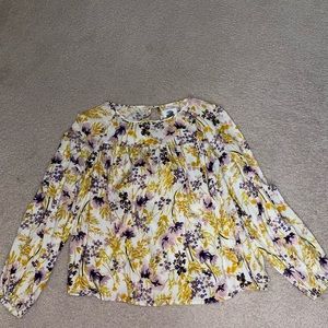 Old Navy Women's WHITE YELLOW PURPLE SMALL LONG SLEEVE T SHIRT BLOUSE